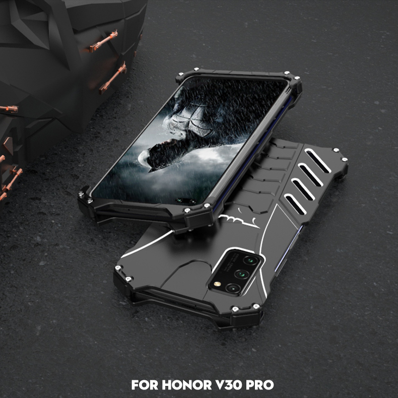 R-Just Batman Shockproof Aluminum Shell Metal Case with Custom Batarang Stent for Huawei Honor V30 Pro & Huawei Honor V30