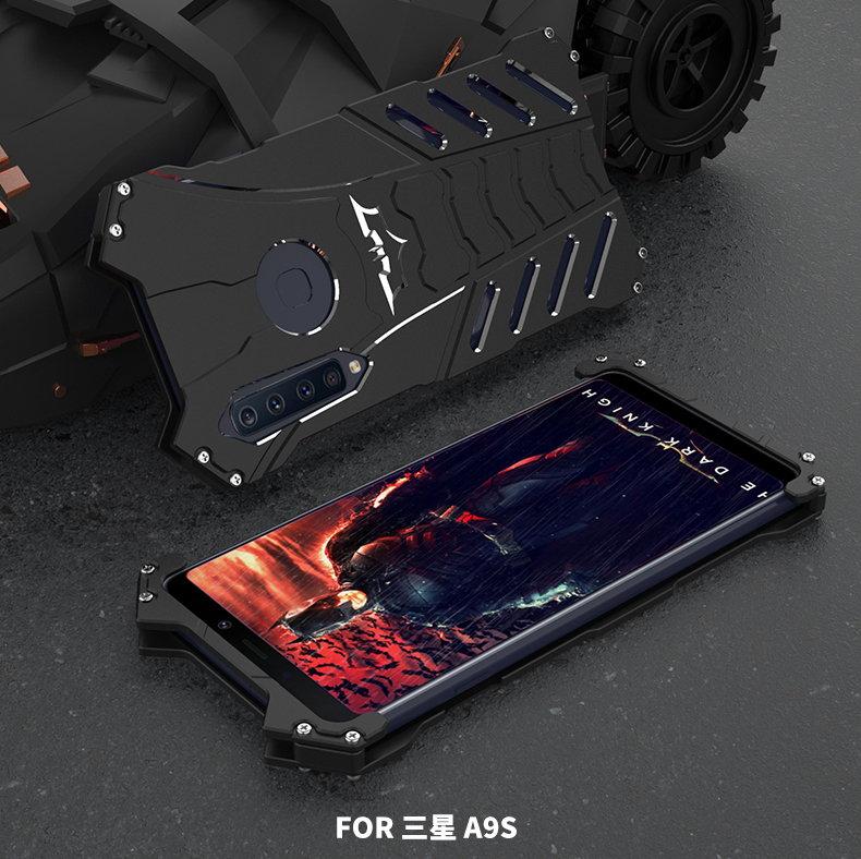 R-Just Batman Shockproof Aluminum Shell Metal Case with Custom Batarang Stent for Samsung Galaxy A9 (2018) & Samsung Galaxy A9s & Samsung Galaxy A9 Star Pro