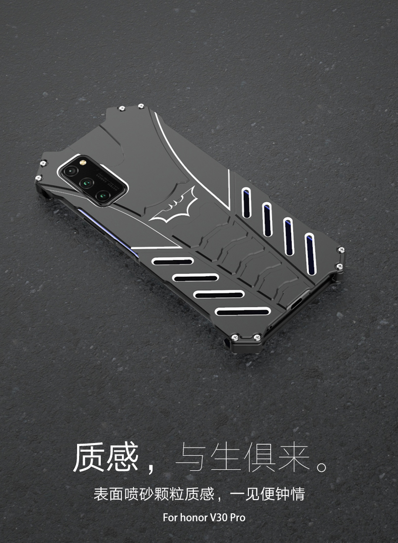 R-Just Batman Shockproof Aluminum Shell Metal Case with Custom Batarang Stent for Huawei Honor V30 Pro & Huawei Honor V30