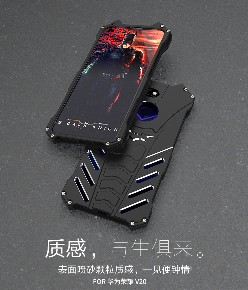 R-Just Batman Shockproof Aluminum Shell Metal Case with Custom Batarang Stent for Huawei Honor V20