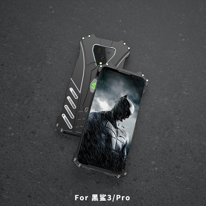 R-Just Batman Shockproof Aluminum Shell Metal Case with Custom Batarang Stent for Xiaomi Black Shark 3 Pro & Xiaomi Black Shark 3