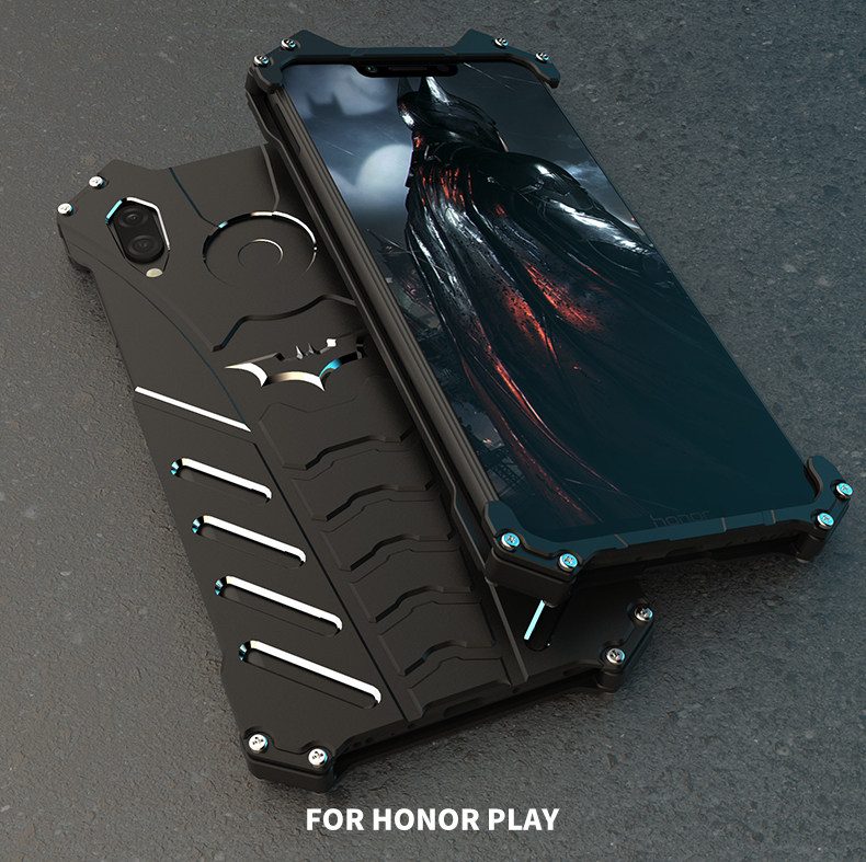 R-Just Batman Shockproof Aluminum Shell Metal Case with Custom Batarang Stent for Huawei Honor Play