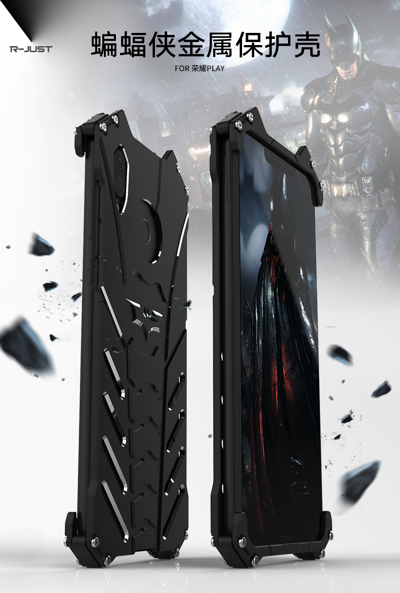 R-Just Batman Shockproof Aluminum Shell Metal Case with Custom Batarang Stent for Huawei Honor Play