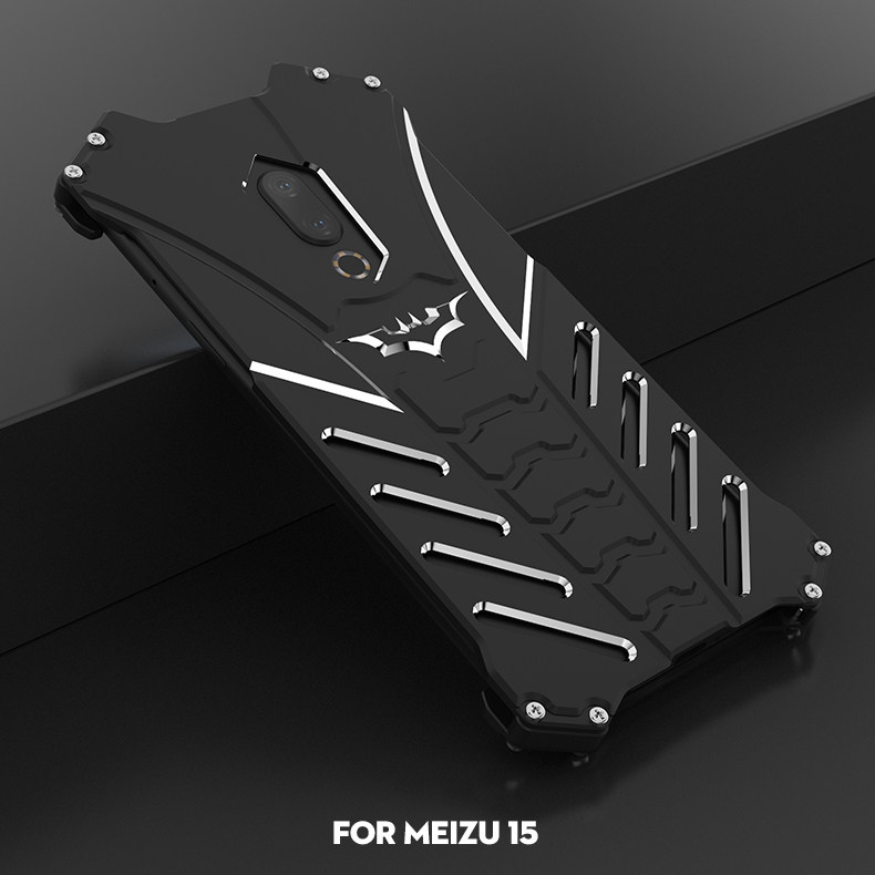 R-Just Batman Shockproof Aluminum Shell Metal Case with Custom Batarang Stent for Meizu 15 Plus / Meizu 15 / Meizu 15 Lite / Meizu M15