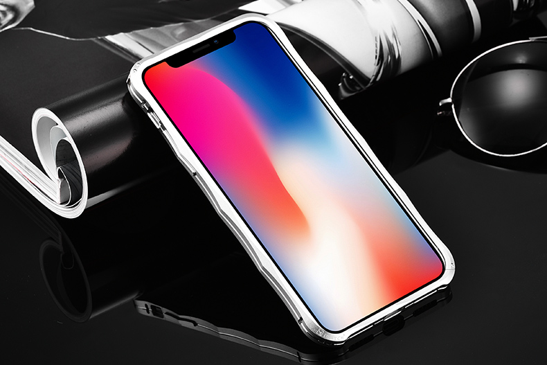 iMatch Slim Light Aluminum Metal Shockproof Bumper Case with Kickstand for Apple iPhone X