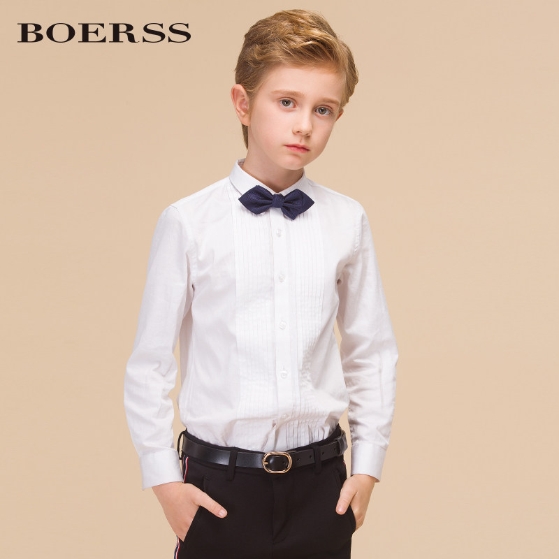 Bamboo fiber boy's shirt long-sleeved children's suit shirt middle-aged children's British style costumes white shirt spring and autumn