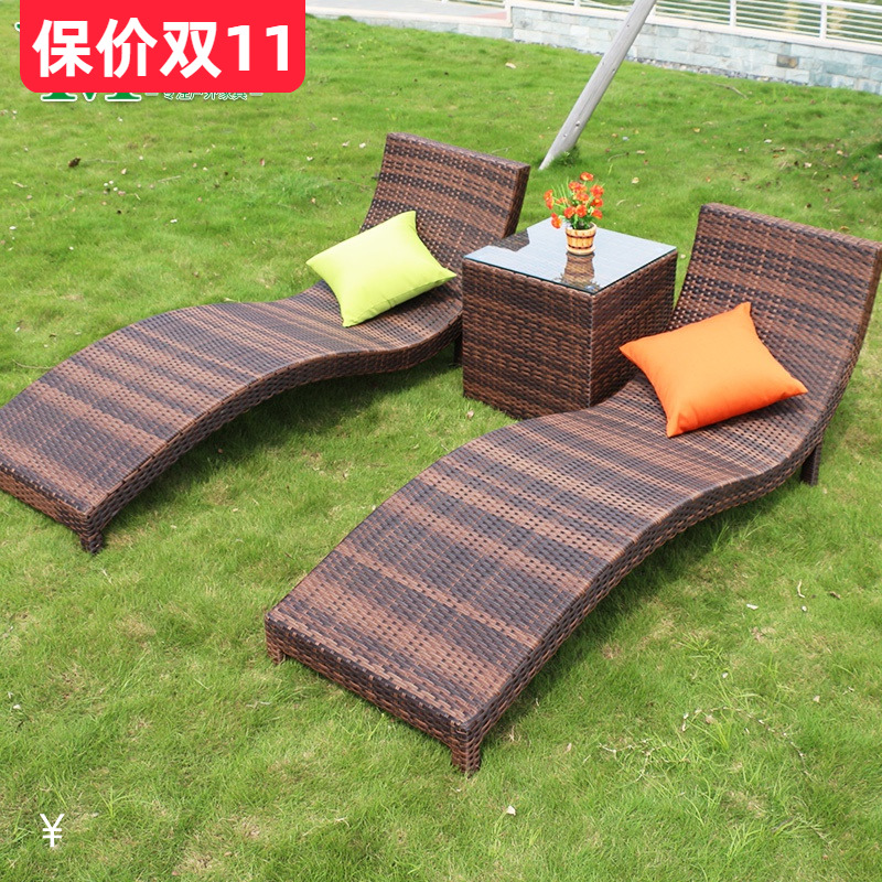 Yuanmao outdoor rattan chair single woven outdoor s-shaped lounge chair backrest beach bed chair dual-purpose swimming pool beach chair