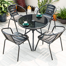 Far-lush net red outdoor table and chairs patio open balcony small table and chairs casual glass outdoor balcony tea table and chairs combination