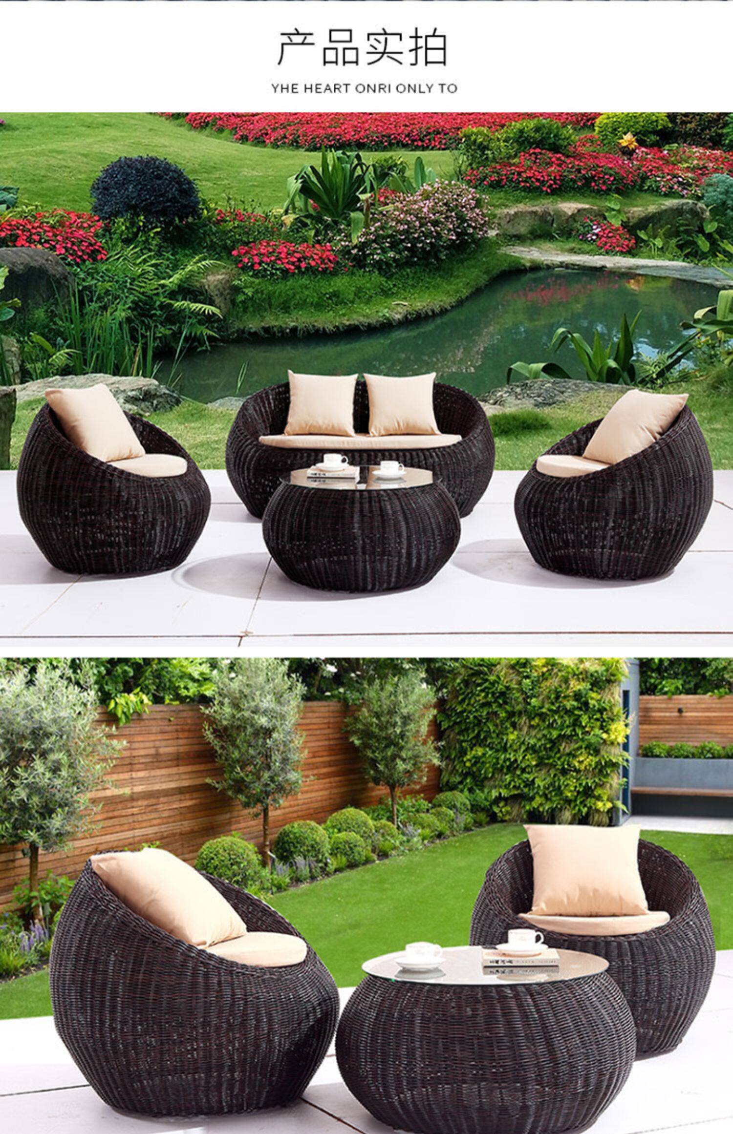 Нордический на открытом воздухе ротанг мелкий песок волосы плетеный стул на открытом воздухе случайный двор сад ротанг Половина дуга три Вайн диван 