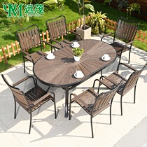 Yuanmao Nordic outdoor leisure table and chair plastic wood anticorrosive wood round table courtyard villa courtyard outdoor waterproof sunscreen