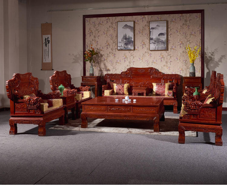 товар из китая 红木沙发刺猬紫檀木中式实木沙发花梨木全套客厅家具组合沙发椅 Jimei Red