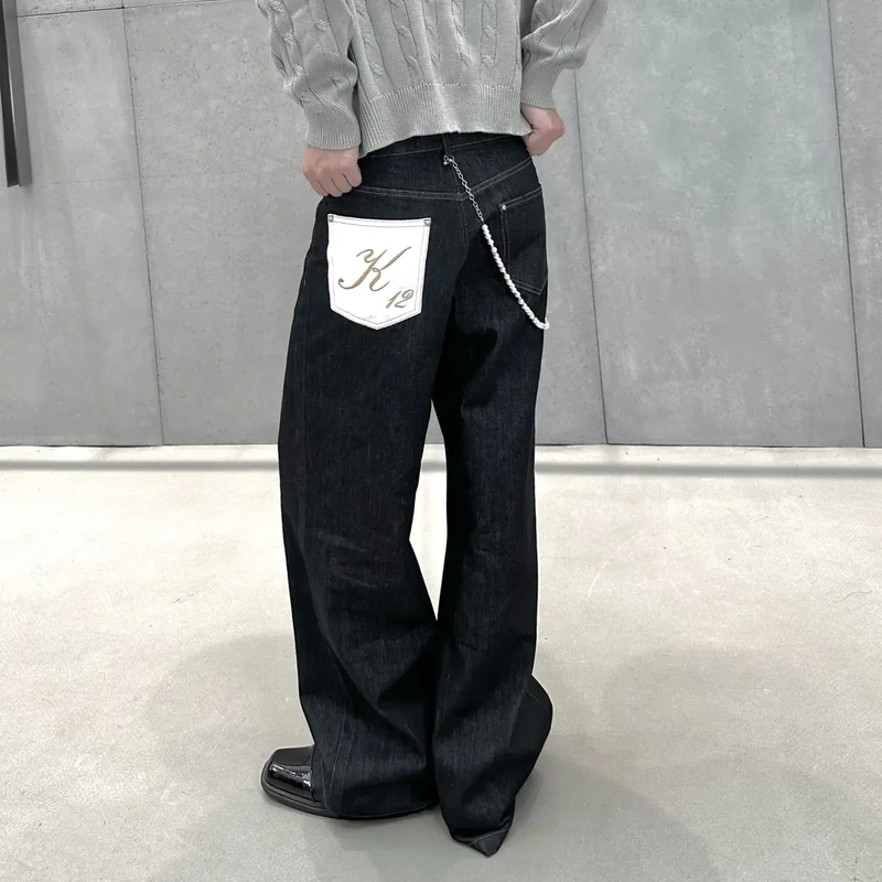 K12 25 Horsehair Ganshan Raw Denim Non-Fading Washed Jeans Straight-Leg Baggy Pants
