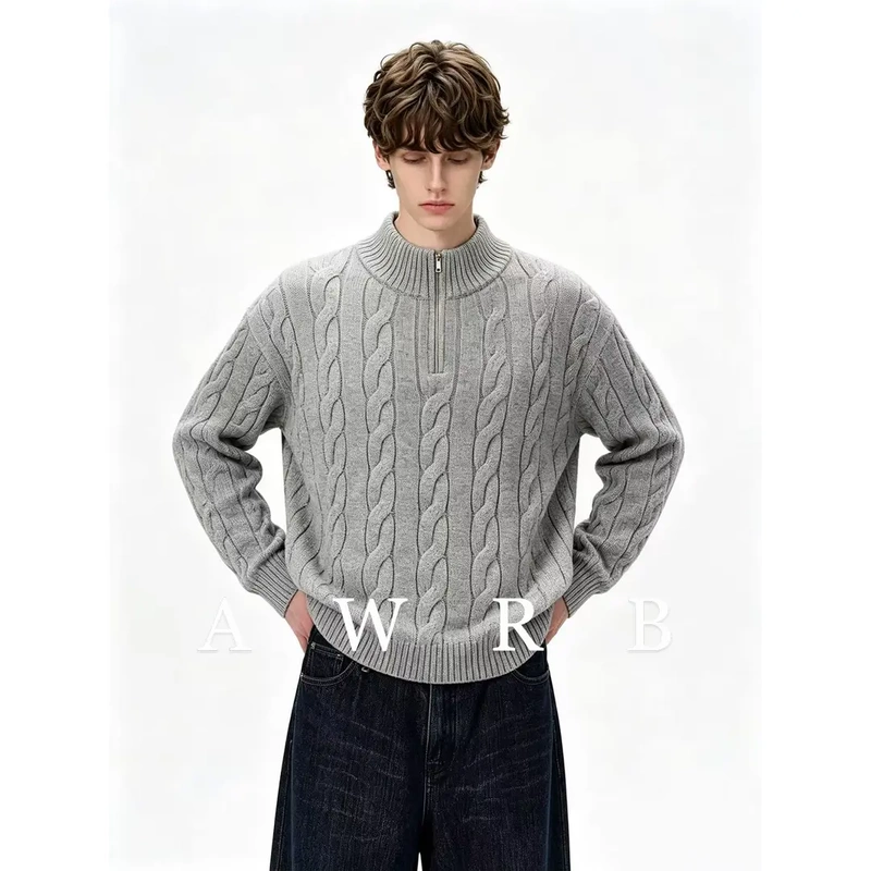 Awrb Old Money Style Half-Zip Stand Collar Cable Knit Sweater for Men and Women, Winter Lazy Style Couple's Versatile Knit Sweater Awrb Old Money Style Half-Zip Stand Collar Cable Knit Sweater for Men and Women, Winter Lazy Style Couple's Versatile Knit Sweater