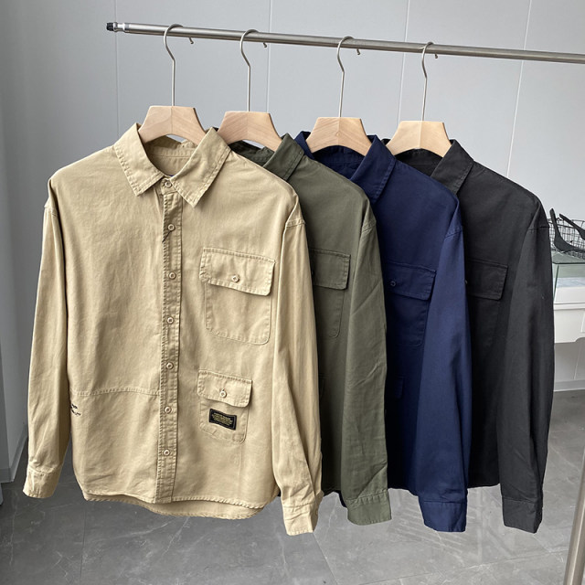 Inner wear + outer wear! Japanese casual work shirt men's spring and autumn pure cotton loose long-sleeved jacket trendy 10657