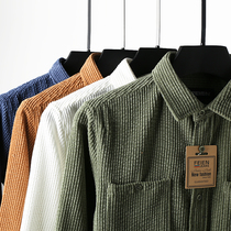 Daily single bubble corduroy men padded long sleeve lapel shirt solid color work pocket shirt 6771