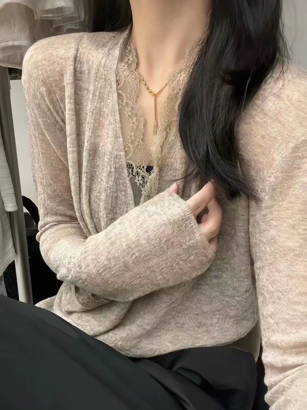 Roll Look Collarbone Lace, Slightly Tipsy and Lazy Lace Patchwork Collar Cross-Over Wool Top 8.22