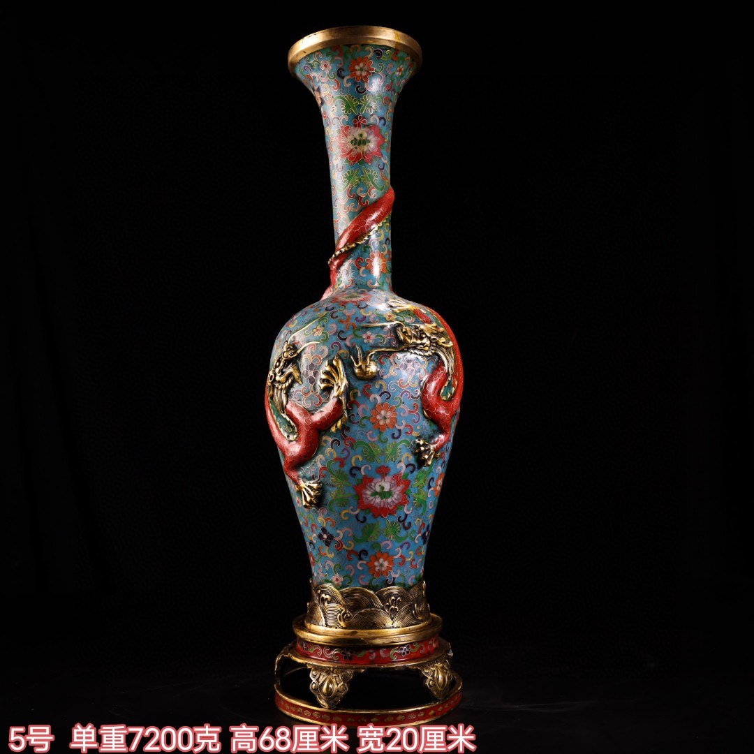 Old Beijing copper tire filigree cloisonné vase painted enamel auspicious vase Chinese style Bogu home business gift