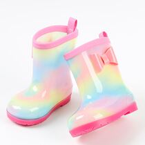 Good-looking rain boots girls rain boots summer ultra-light short tube water shoes summer children play with water treading water shoes baby girl Rainbow