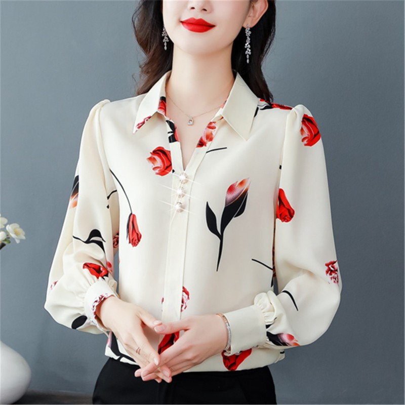 Spring and Autumn Shirts 2026 New Women's Fashionable Blouses Summer Chiffon Tops Middle-Aged Moms Stylish Long-Sleeved Shirts Spring and Autumn Shirts 2026 New Women's Fashionable Blouses Summer Chiffon Tops Middle-Aged Moms Stylish Long-Sleeved Shirts