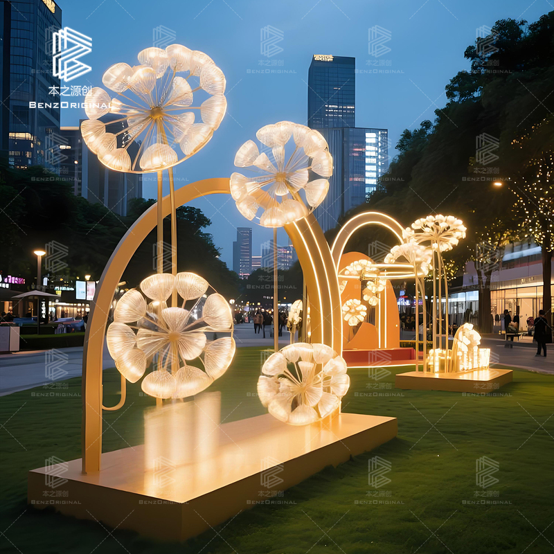 Luminous Dandelion-Shaped Landscape Lights, Artistic Interactive Installations, Popular Photo Spots, Landscape Lighting, Outdoor Lighting