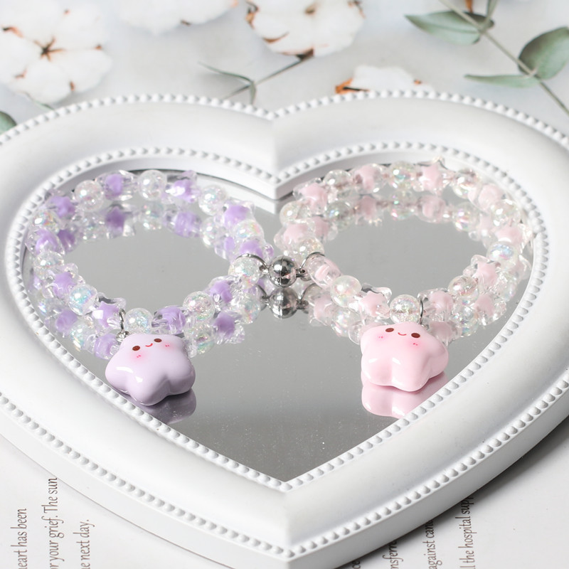 Cartoon Star Couple Bracelets for Best Friends, Popular Bracelets That Attract Each Other, Sweet Student Party High-Elasticity Small Rubber Band Bracelets