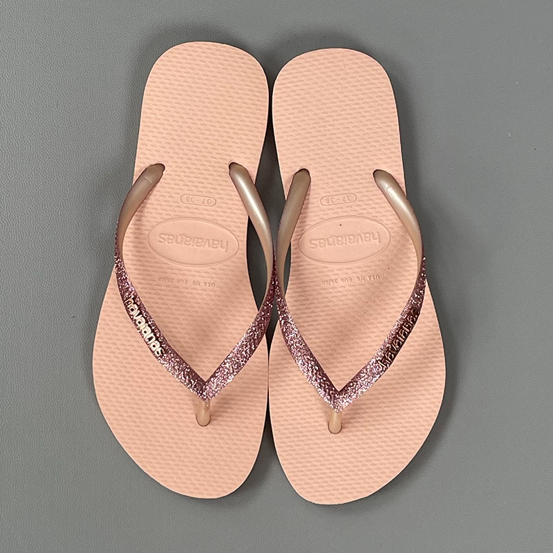 Havaianas sequin slim Havana flip-flops women's outer wear non-slip bathroom slippers angle sandals seaside