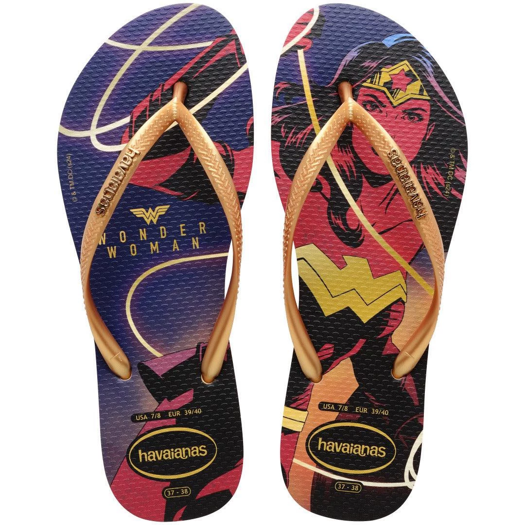 Плоские шлепанцы Havaianas DC Warner коллаборация Wonder Woman Havana, непоскользящие летние тапочки для защиты пальцев