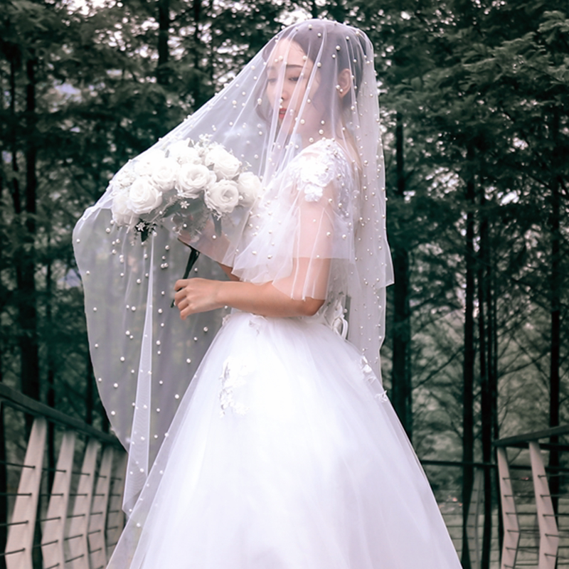 💍梦幻婚礼季!2020新款个性珍珠头纱手工订珠瑞士纱影楼拍照造型新娘结婚头纱💖-头纱-淘宝好物网