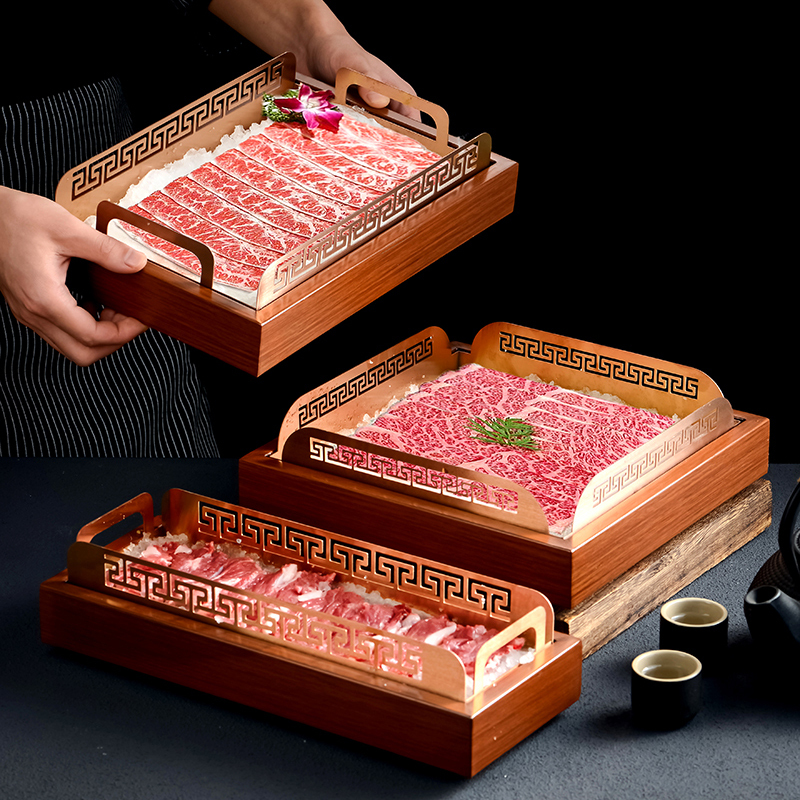 Stainless Steel Wood Grain Hollow Lace Lunch Box Set for Sashimi, Seafood Platter, Hot Pot, Snowflake Beef, and Wagyu Plates Stainless Steel Wood Grain Hollow Lace Lunch Box Set for Sashimi, Seafood Platter, Hot Pot, Snowflake Beef, and Wagyu Plates