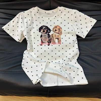 Summer American retro, sweet and cool, spicy dog, polka dot print, student slimming, unique, off-the-shoulder short-sleeved T-shirt top for women