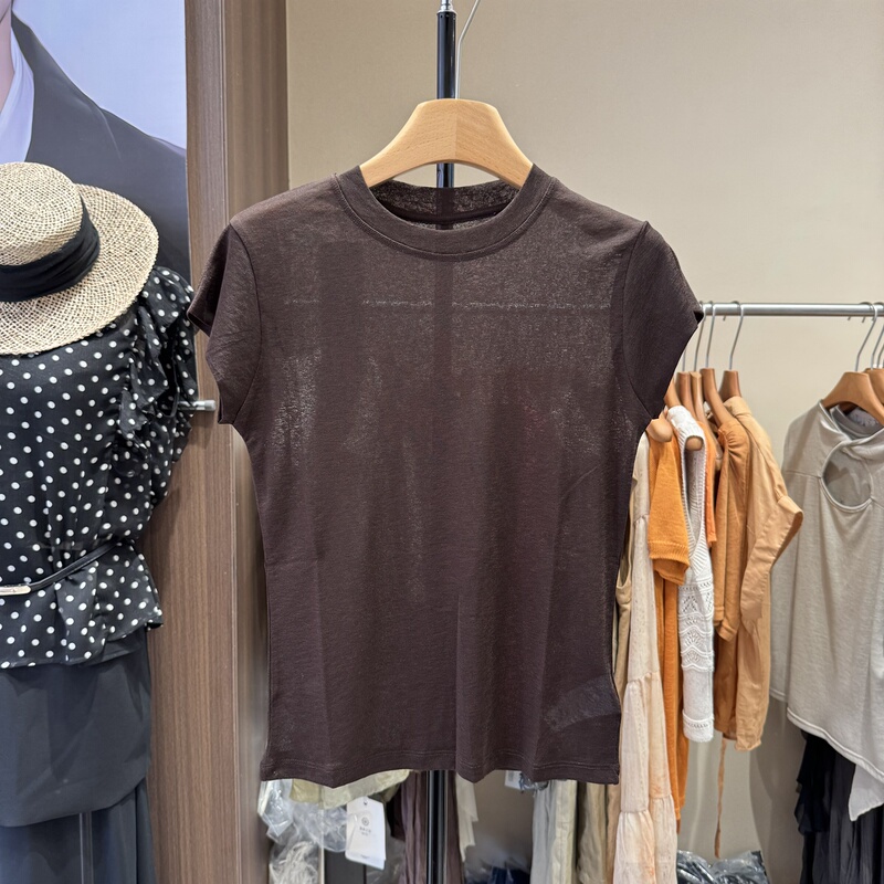 【Breathable T】Soft and Thin Narrow-Shoulder Round-Neck T-Shirt with Short Sleeves, Slim Fit, Flattering Top, Base Layer for Women