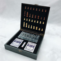 太划算 出口欧美 木质国际象棋 卜课 骰子 多米诺 4合1套装