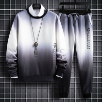 Long sleeve T-shirt men 2021 autumn new long sleeve trousers set male youth student slim gradient sweater men