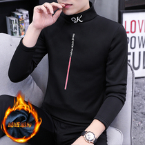 Winter plus velvet warm semi-high collar sweater black and white youth long sleeve T-shirt base shirt trend Students cool