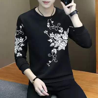 Men's long-sleeved T-shirt Youth Korean slim-fit autumn top trend round neck printed thin T-shirt men's sweater