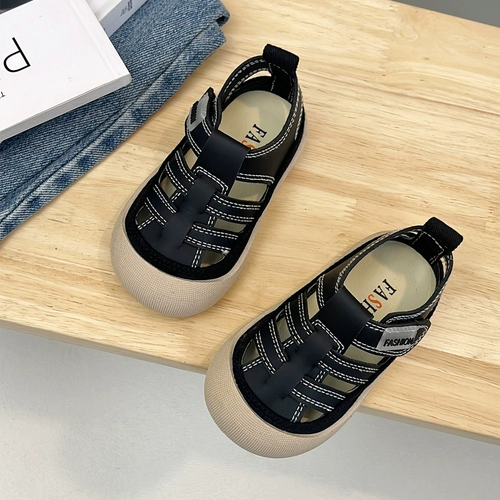 Плетеные сандалии, пляжная пляжная обувь подходит для мужчин и женщин для отдыха на липучке, в корейском стиле