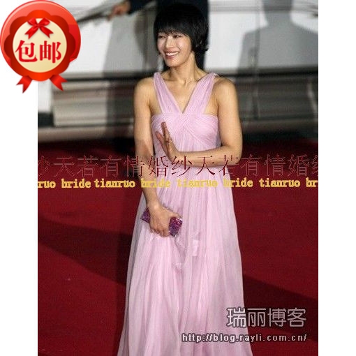 Shu Qi's Same Style Long Dress Celebrity Gown Pink Evening Dress Long Wedding Dress Bridal Shoulder-Length Dress Toasting Dress