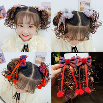 Bow wig hairclip Korean children Girl cute styling hair jewelry headgear curls floral headdress hair clip women