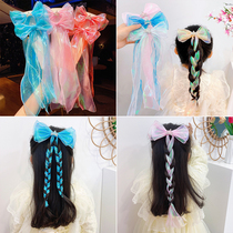Bow hairclip braided hair long card pearl crown headgear hair accessories children Girls back head clip card children