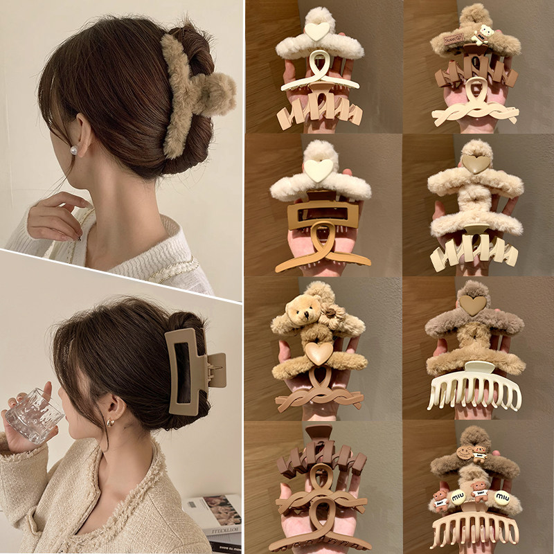 Autumn Winter Large Shark Clip Female 2023 New post Brain Spoon Grip Superior Sensual Hairpin Hair Clip Plush Hairpin Clip Headwear-Taobao