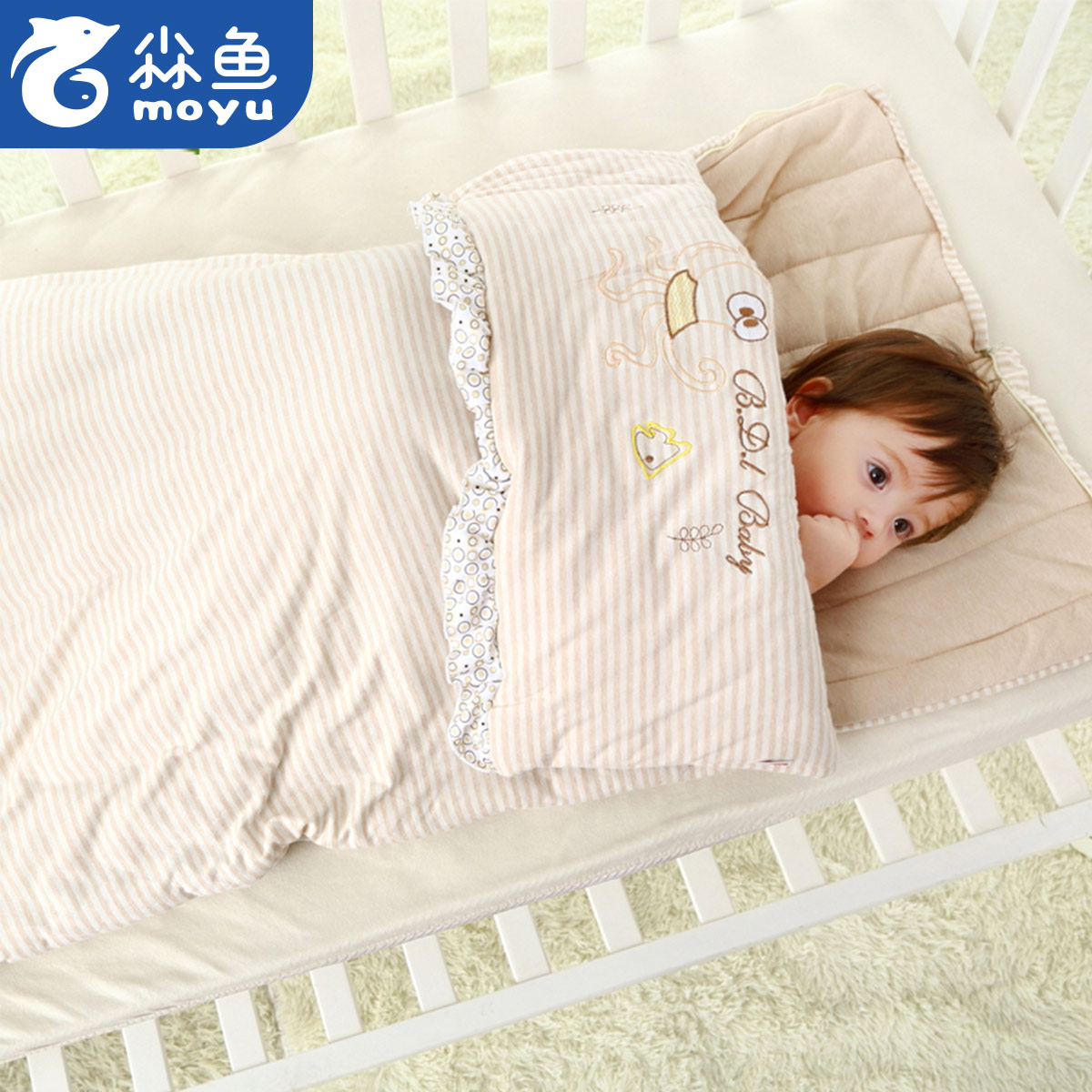 Baby sleeping bags in autumn winter with cotton sleeping children 1 3 year old baby anti - tail quilt bb constant temperature anti - kick artifact
