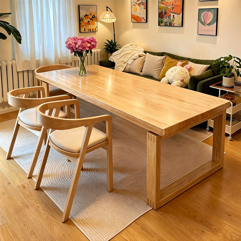 Solid Wood Desk and Dining Table Integrated Mobien Large Board Table, Long Table Behind the Sofa in the Living Room, Home Office Desk