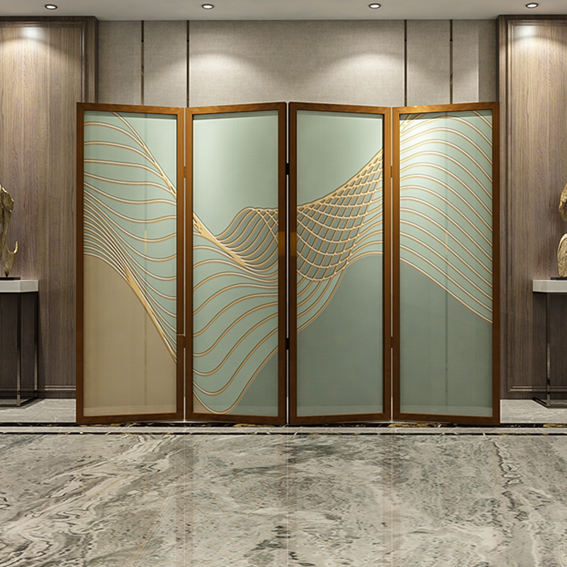 Brief Modern Chinese Style Screen Partition Living Room Genguan Background Wall Hotel Office Solid Wood Folded Screen Light Extravagant Line
