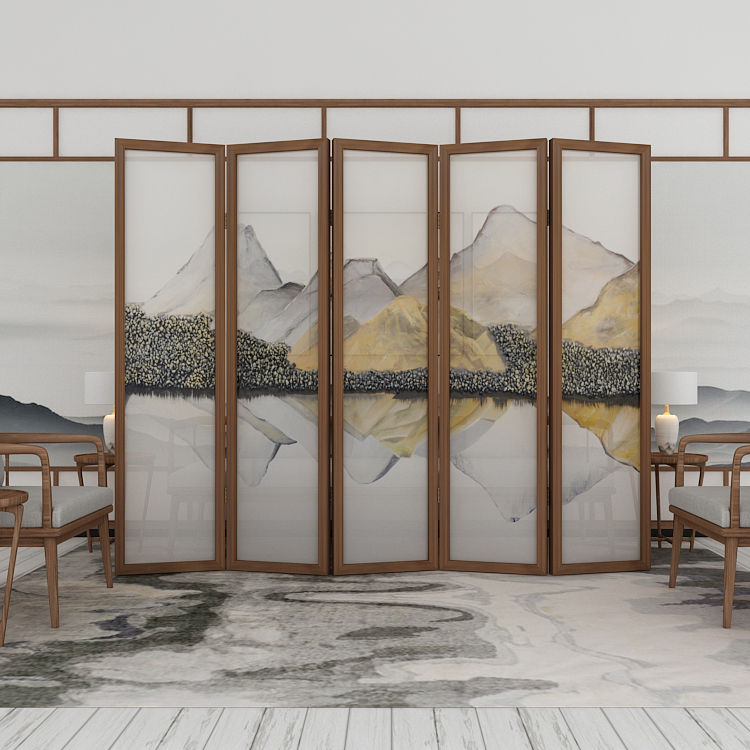 New Chinese fashion solid wood mobile folding screen folding screen living room porch office hotel mobile abstract landscape