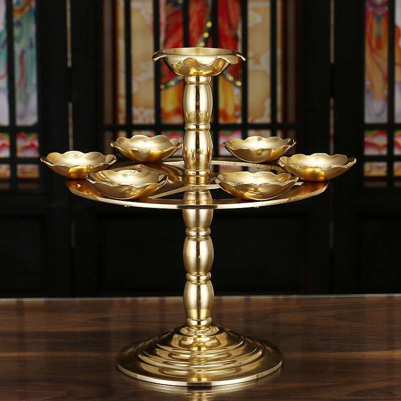 Pure copper seven star candle lamp for Buddha ghee lamp seat for candlestick household with candlestick