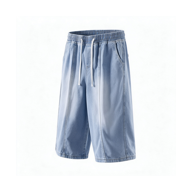 Washed Vintage Patchwork Denim Capri Pants for Men, Summer Vibe High Street American Style Sports Shorts, Knee-Length 7/8 Pants
