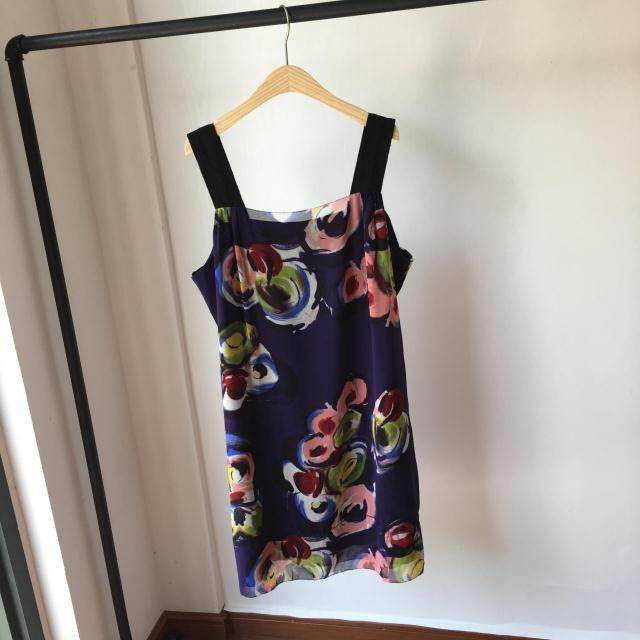 Clearance original single word collar abstract flower chiffon suspender skirt sleeveless dress fat MM loose large size summer with lining