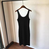 Minimalist ~ slightly flawless front and rear U collar rear open fork elastic thread cotton workout sleeveless one-piece dress jacket skirt