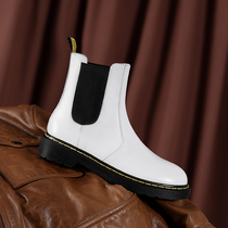 All leather white booties womens Chelsea boots flat Martin boots 2021 new autumn and winter 2029227868