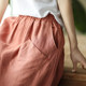 2024 New Retro Linen Thin Women's Pants Elastic Waist Slimming Spliced ​​Harem Pants Solid Color Casual Nine-Point Pants